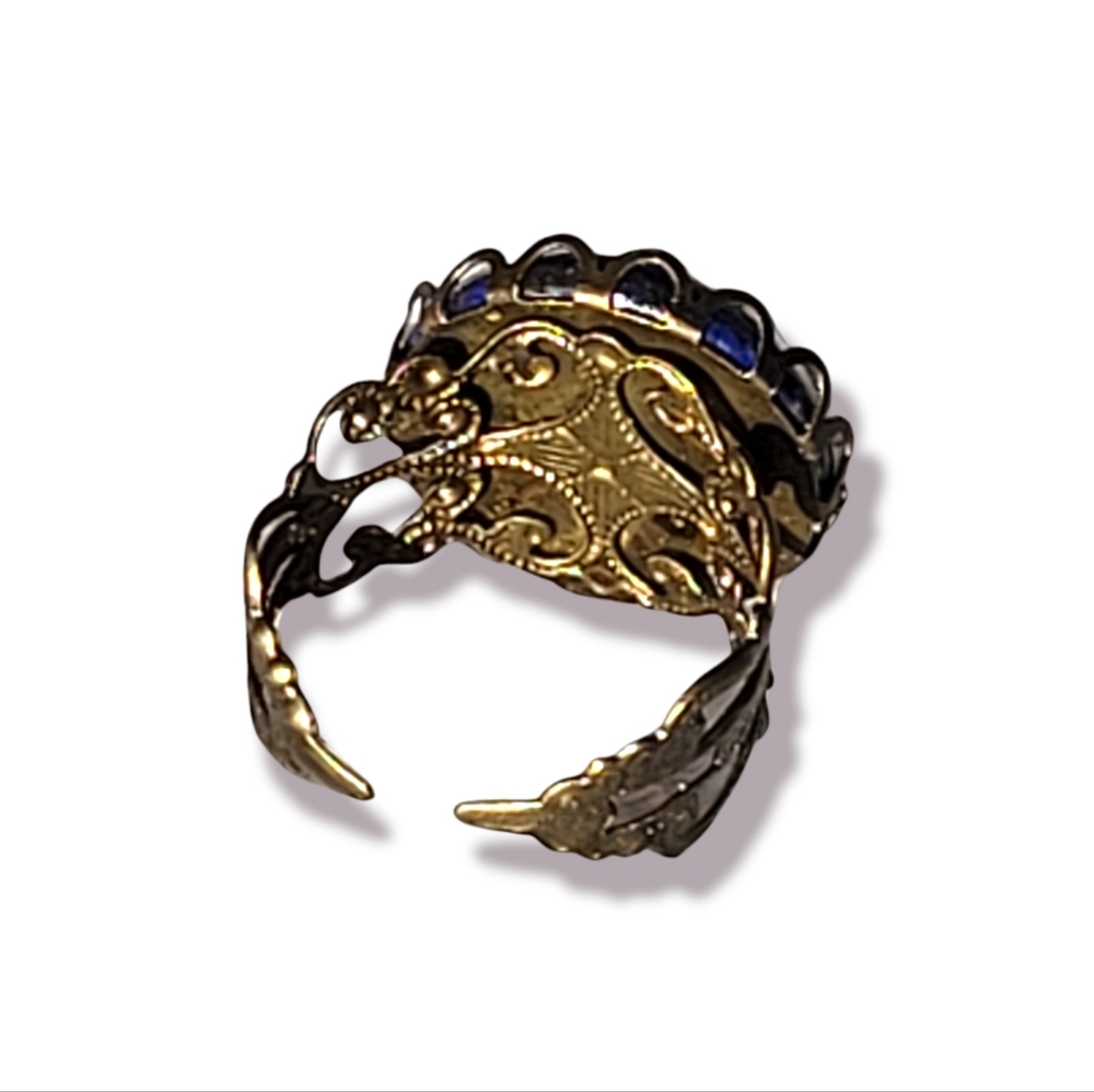 Genuine Lapis Lazuli Semi Precious Natural Stone French Copper Filigree Ring - Picture 7 of 8